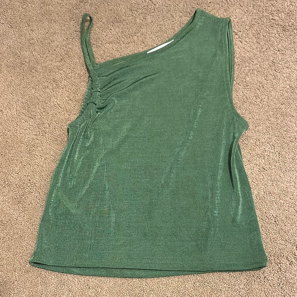 Mango Elegant Green One-Shoulder Top